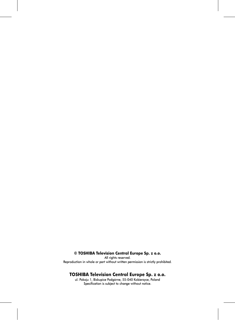 Barkod, Toshiba television central europe sp. z o.o | Toshiba KV700 User Manual | Page 41 / 41