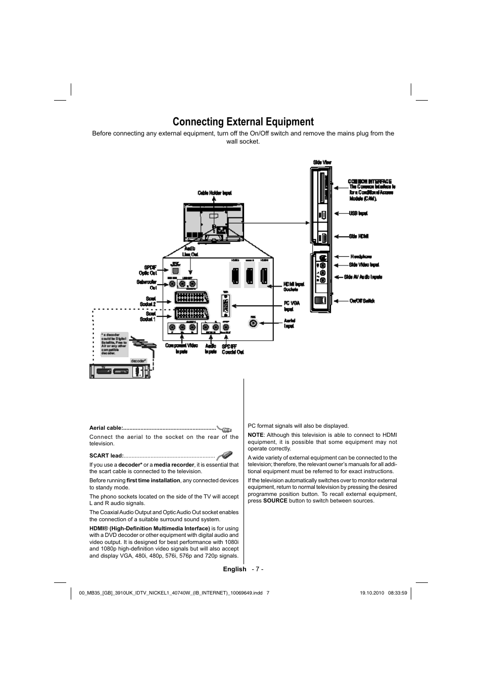 Connecting external equipment | Toshiba KV700 User Manual | Page 8 / 41