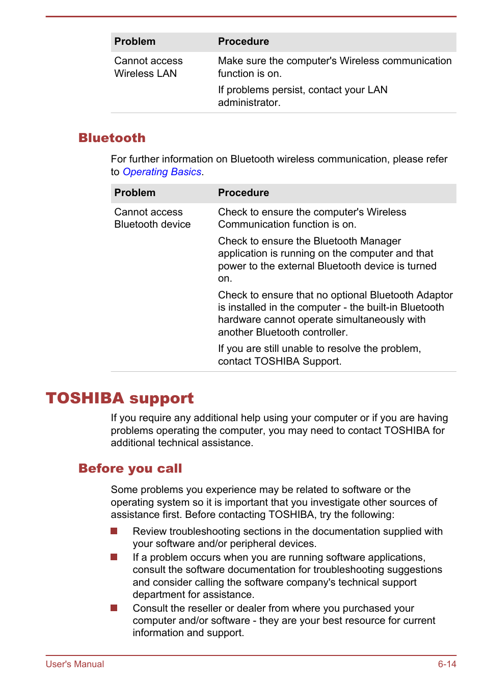 Bluetooth, Toshiba support, Before you call | Toshiba support -14 | Toshiba Satellite U920T User Manual | Page 111 / 115