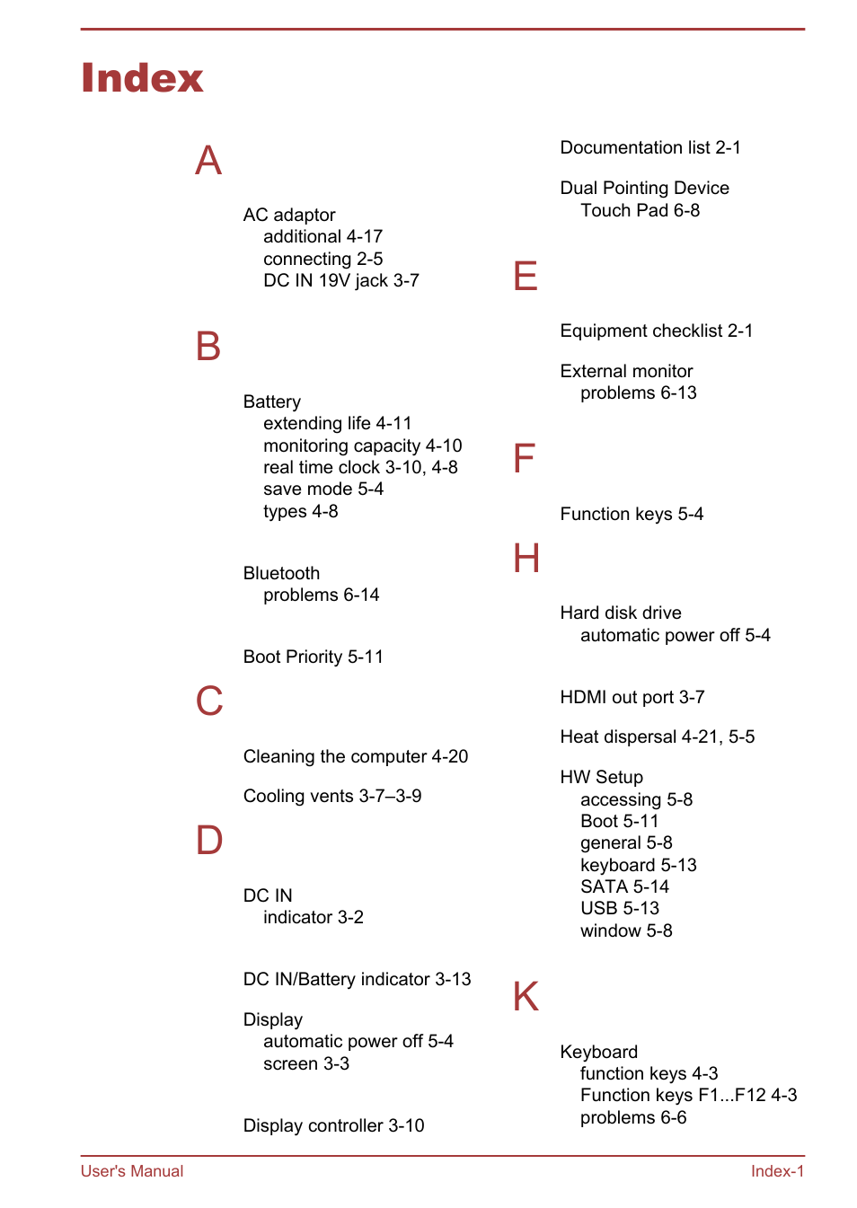 Index, Index a | Toshiba Satellite U920T User Manual | Page 113 / 115