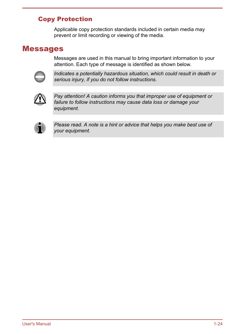 Copy protection, Messages, Messages -24 | Toshiba Satellite U920T User Manual | Page 28 / 115