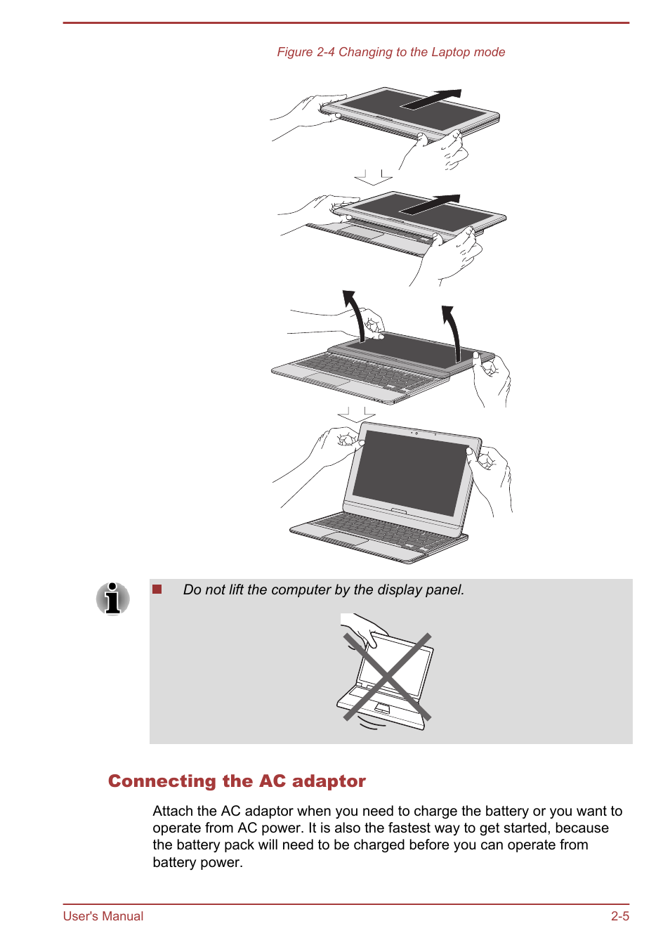 Connecting the ac adaptor | Toshiba Satellite U920T User Manual | Page 33 / 115