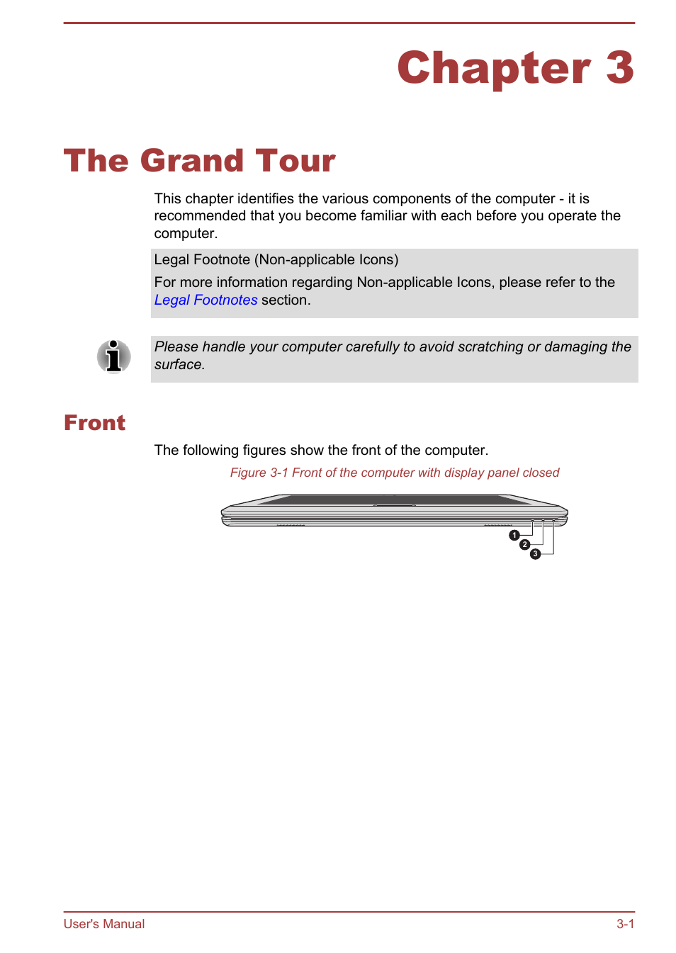 Chapter 3 the grand tour, Front, Chapter 3 | The grand tour, Front -1 | Toshiba Satellite U920T User Manual | Page 41 / 115