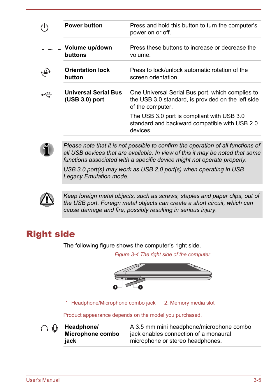 Right side, Right side -5 | Toshiba Satellite U920T User Manual | Page 45 / 115