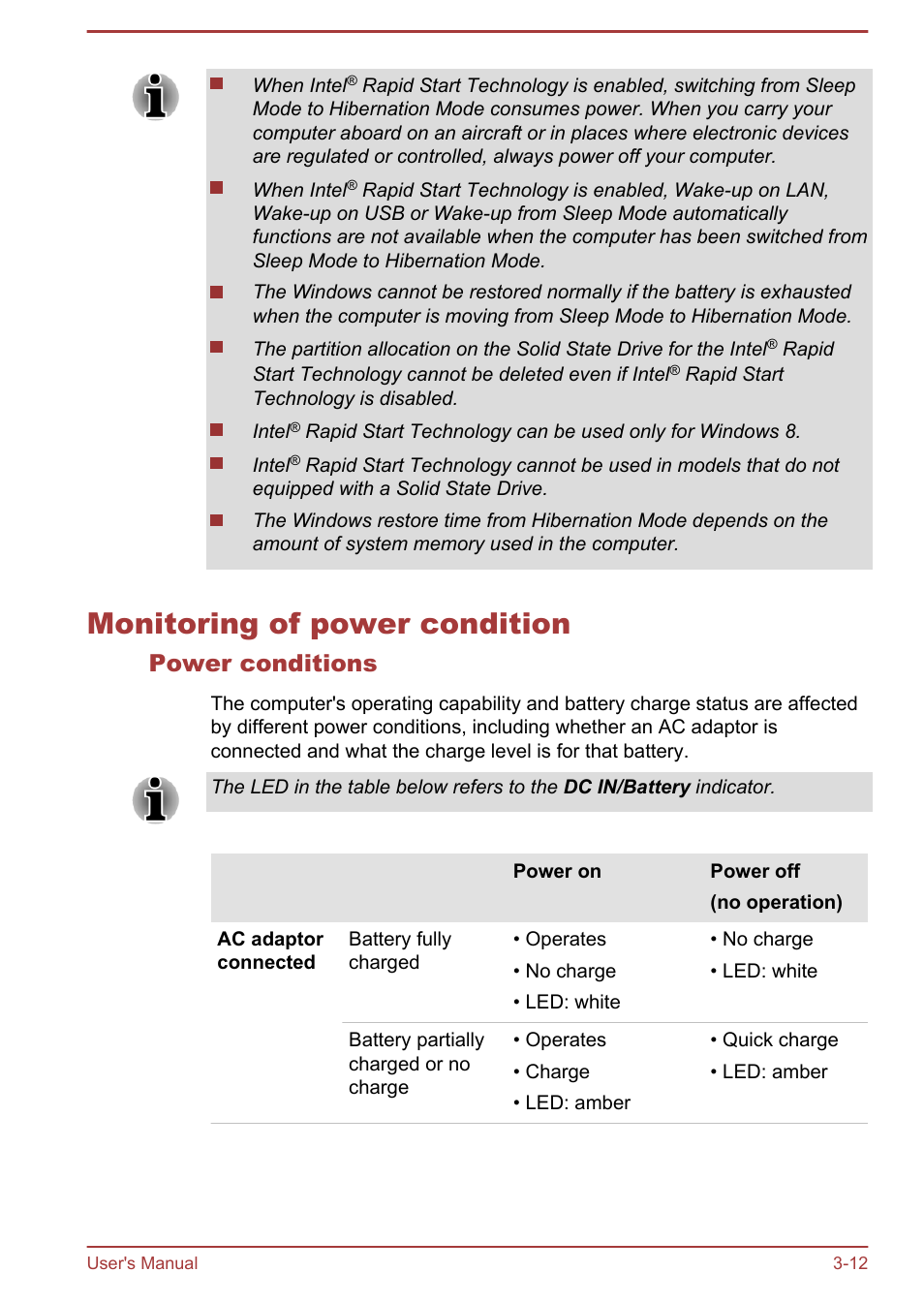 Monitoring of power condition, Power conditions, Monitoring of power condition -12 | Toshiba Satellite U920T User Manual | Page 52 / 115