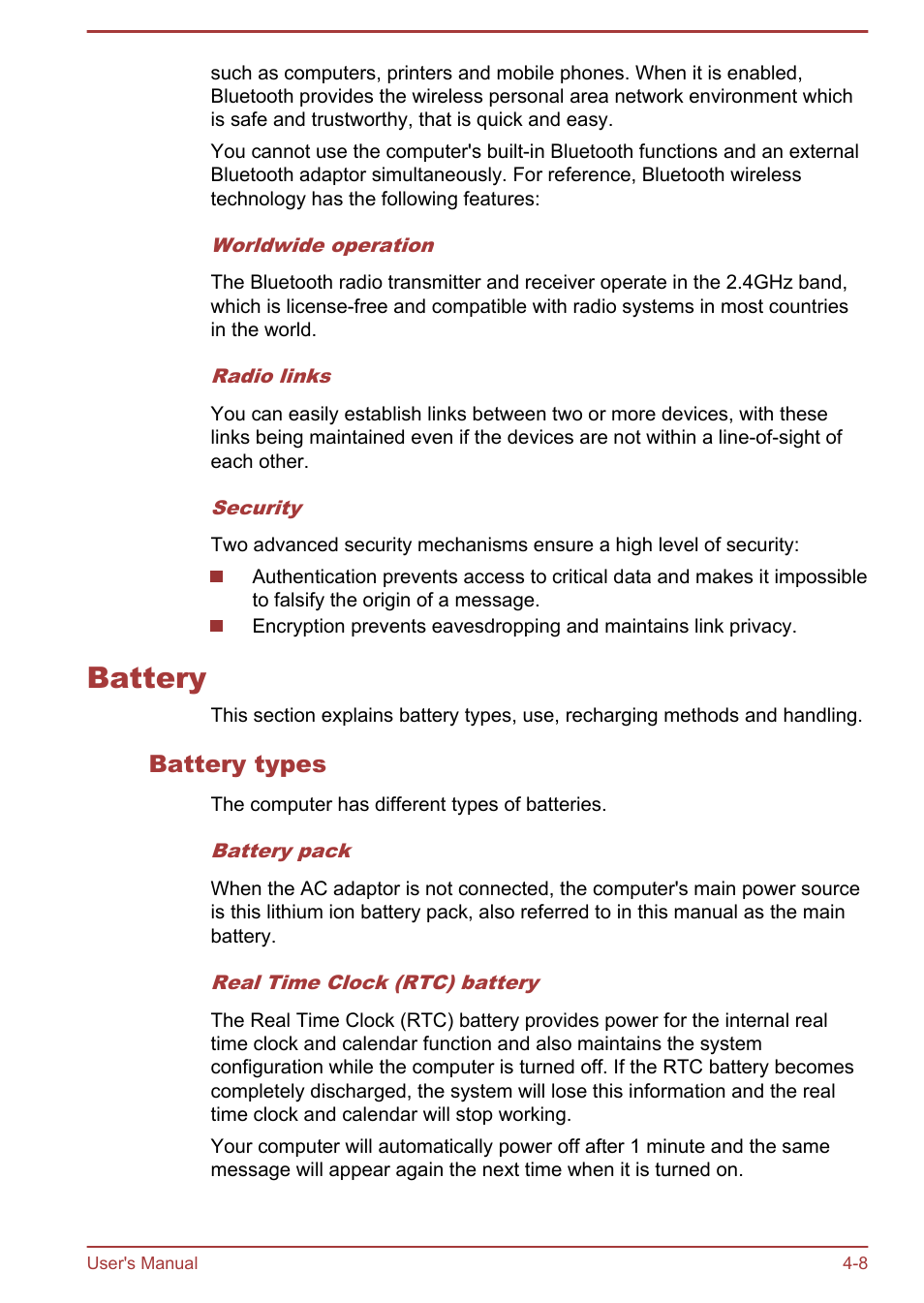 Battery, Battery types, Battery -8 | Toshiba Satellite U920T User Manual | Page 64 / 115