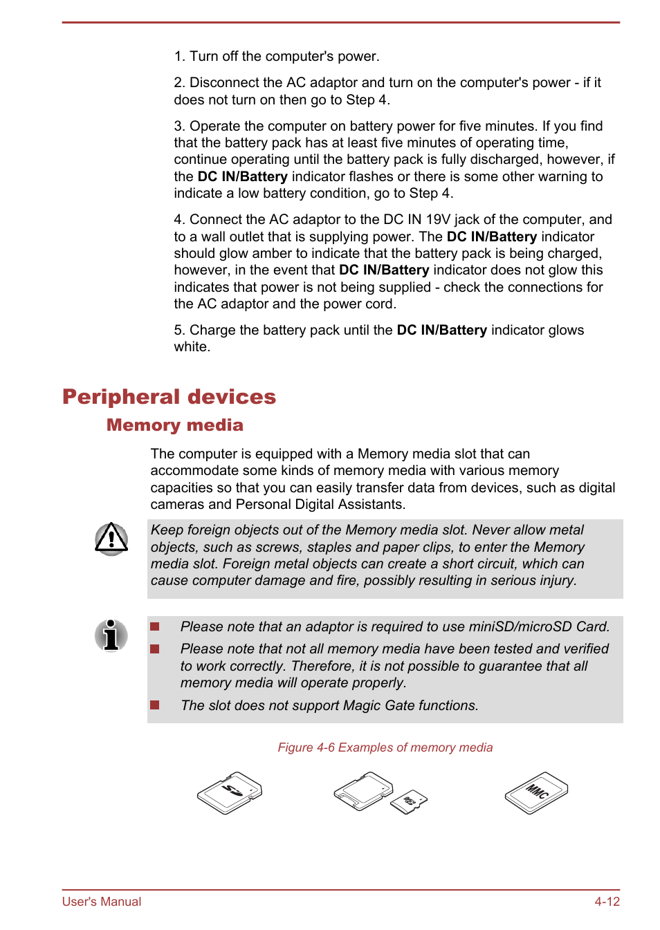 Peripheral devices, Memory media, Peripheral devices -12 | Toshiba Satellite U920T User Manual | Page 68 / 115