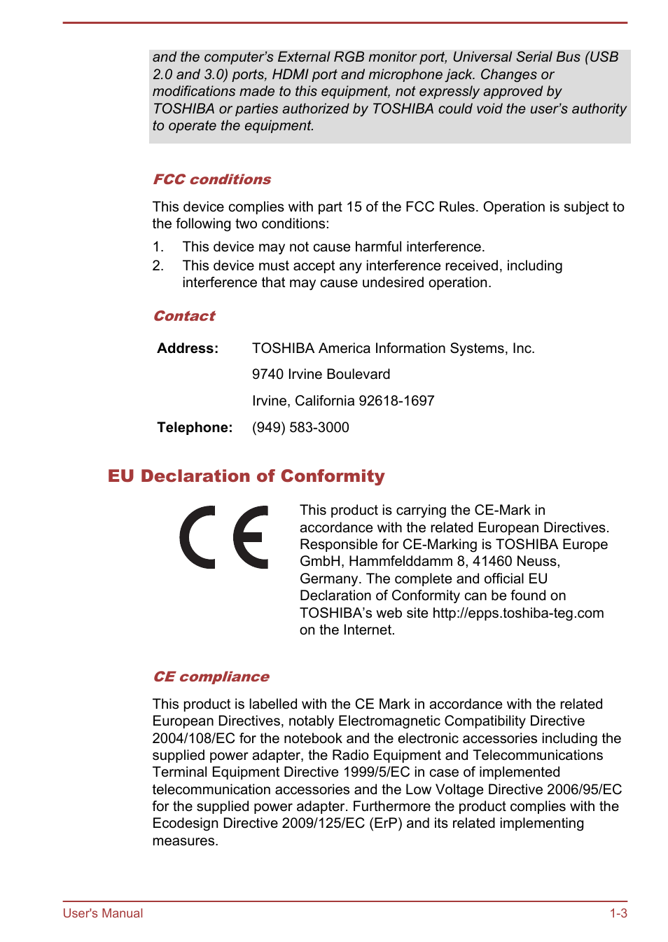 Eu declaration of conformity | Toshiba Satellite U920T User Manual | Page 7 / 115