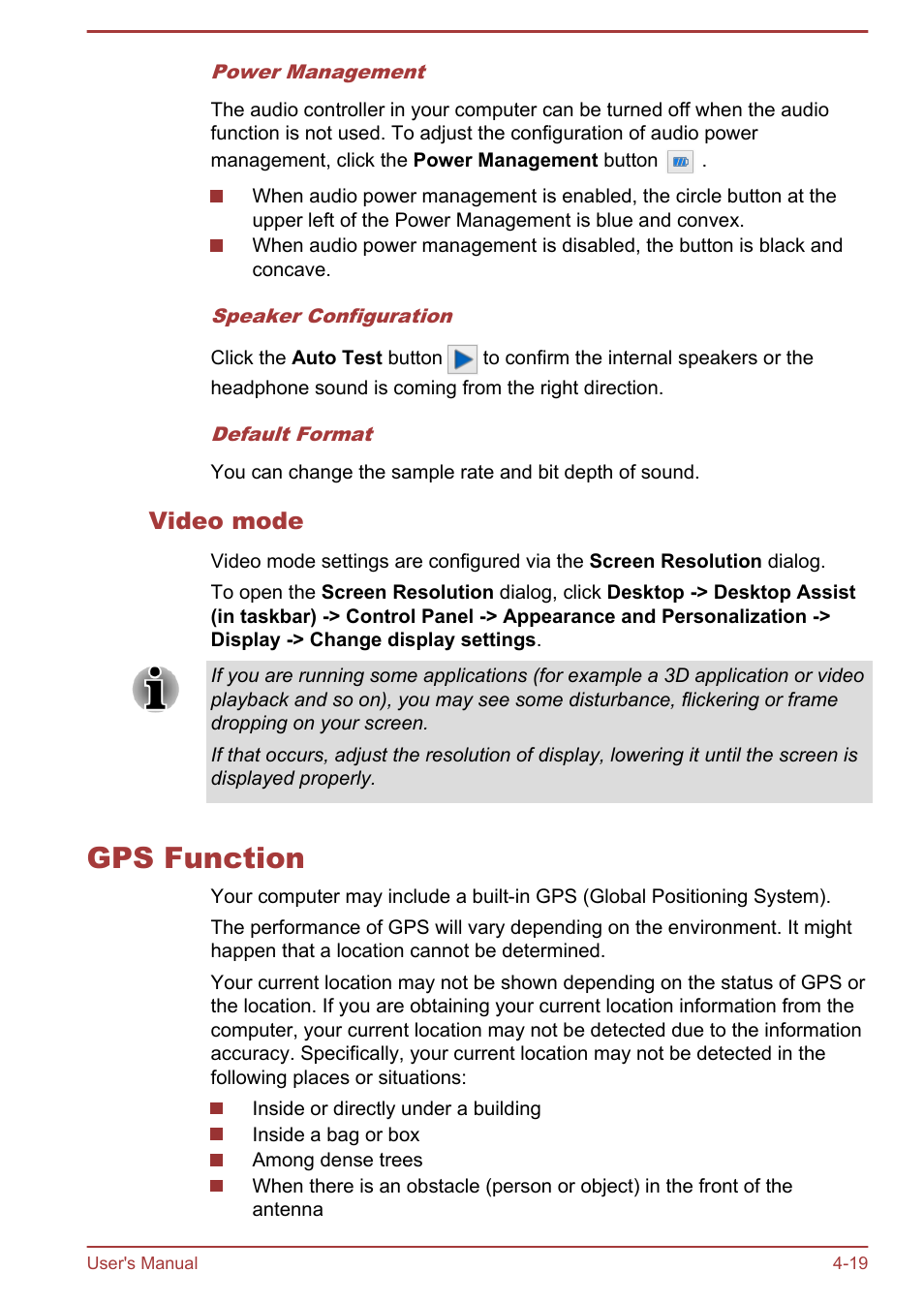 Video mode, Gps function, Gps function -19 | Toshiba Satellite U920T User Manual | Page 75 / 115