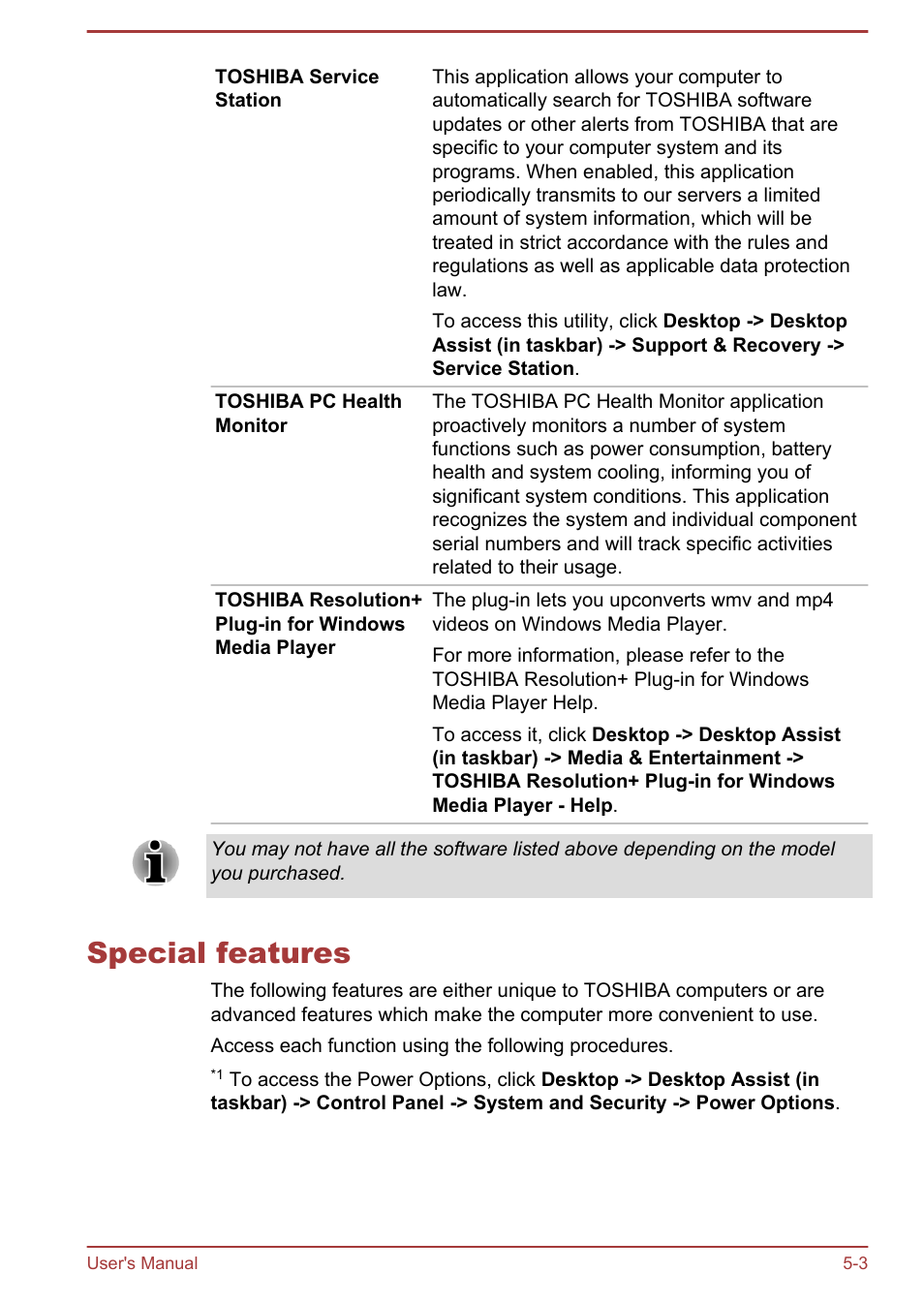 Special features, Special features -3 | Toshiba Satellite U920T User Manual | Page 80 / 115