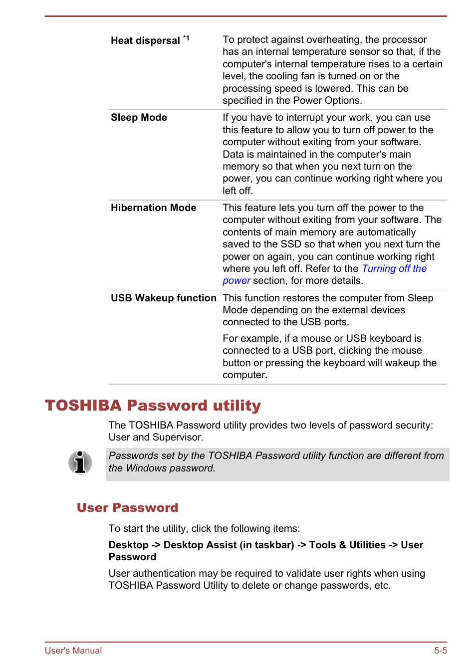 Toshiba password utility, User password, Toshiba password utility -5 | Toshiba Satellite U920T User Manual | Page 82 / 115