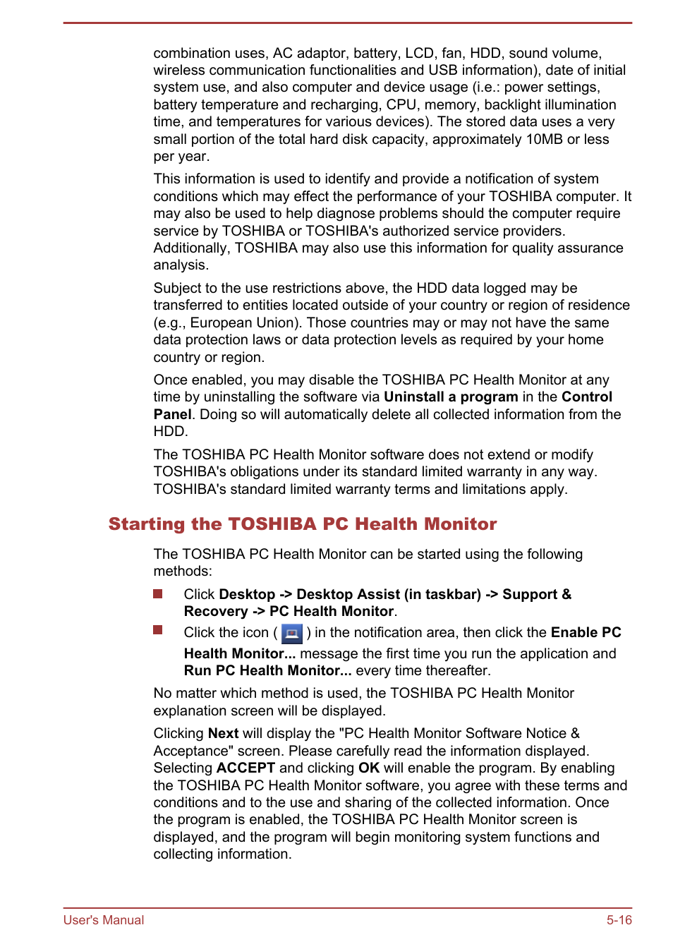 Starting the toshiba pc health monitor | Toshiba Satellite U920T User Manual | Page 93 / 115