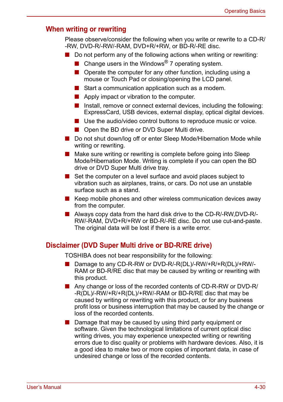 When writing or rewriting | Toshiba SATELLITE P500 User Manual | Page 107 / 202