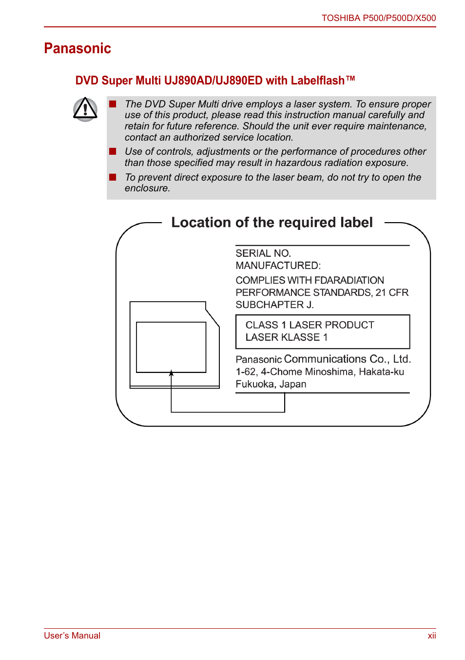 Panasonic | Toshiba SATELLITE P500 User Manual | Page 12 / 202