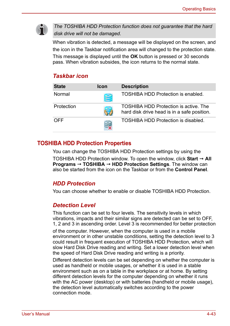 Toshiba hdd protection properties | Toshiba SATELLITE P500 User Manual | Page 120 / 202