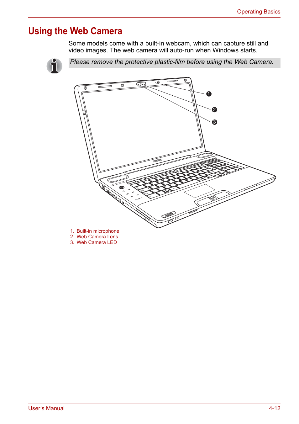 Using the web camera, Using the web camera -12 | Toshiba SATELLITE P500 User Manual | Page 89 / 202