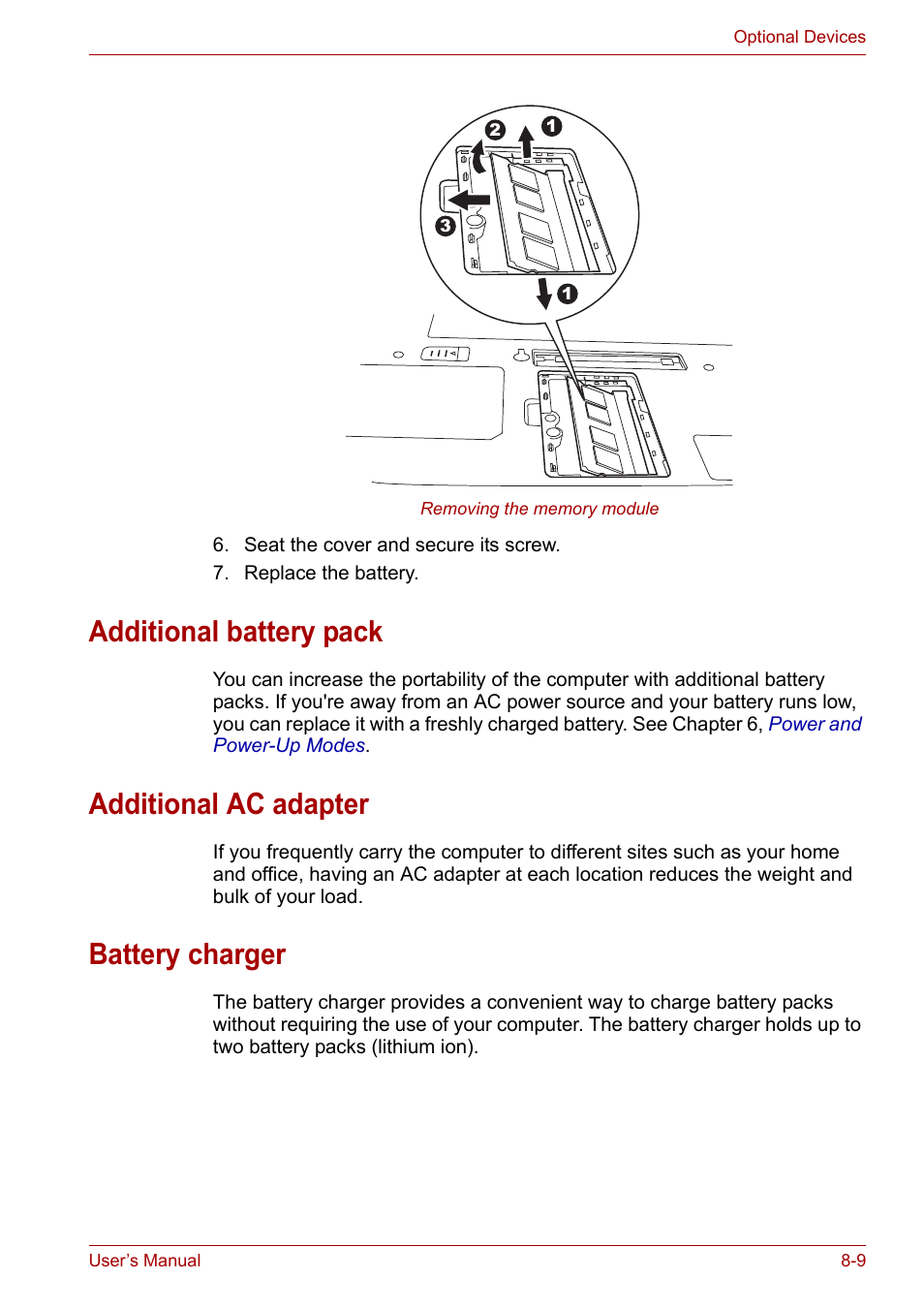 Additional battery pack, Additional ac adapter, Battery charger | Toshiba Tecra A6 (PTA60E) User Manual | Page 117 / 165