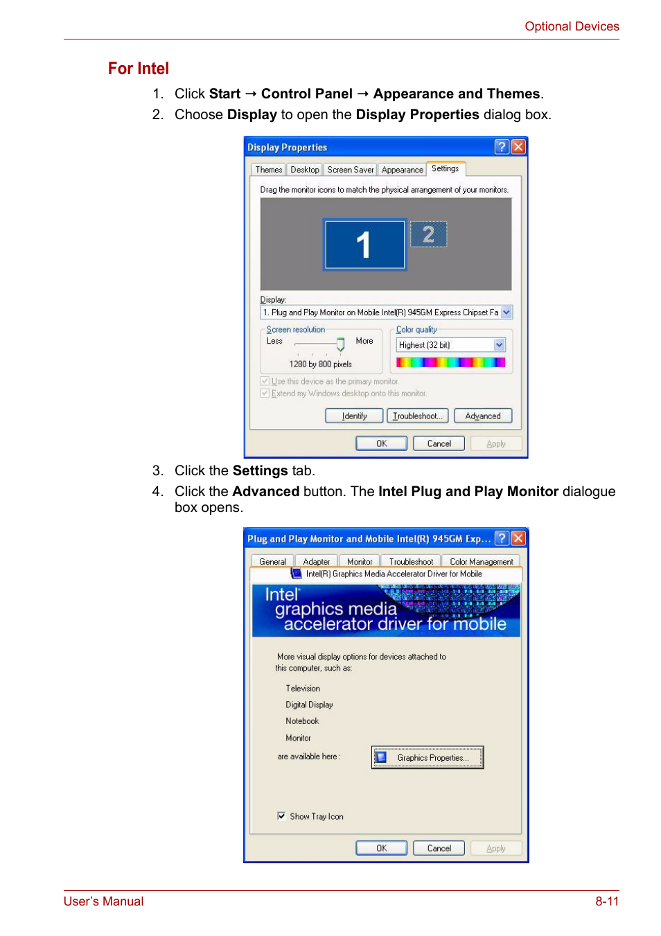 For intel | Toshiba Tecra A6 (PTA60E) User Manual | Page 119 / 165