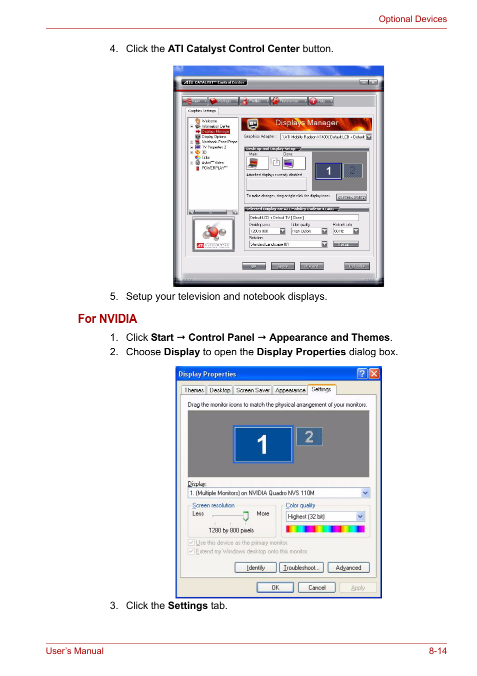 For nvidia | Toshiba Tecra A6 (PTA60E) User Manual | Page 122 / 165