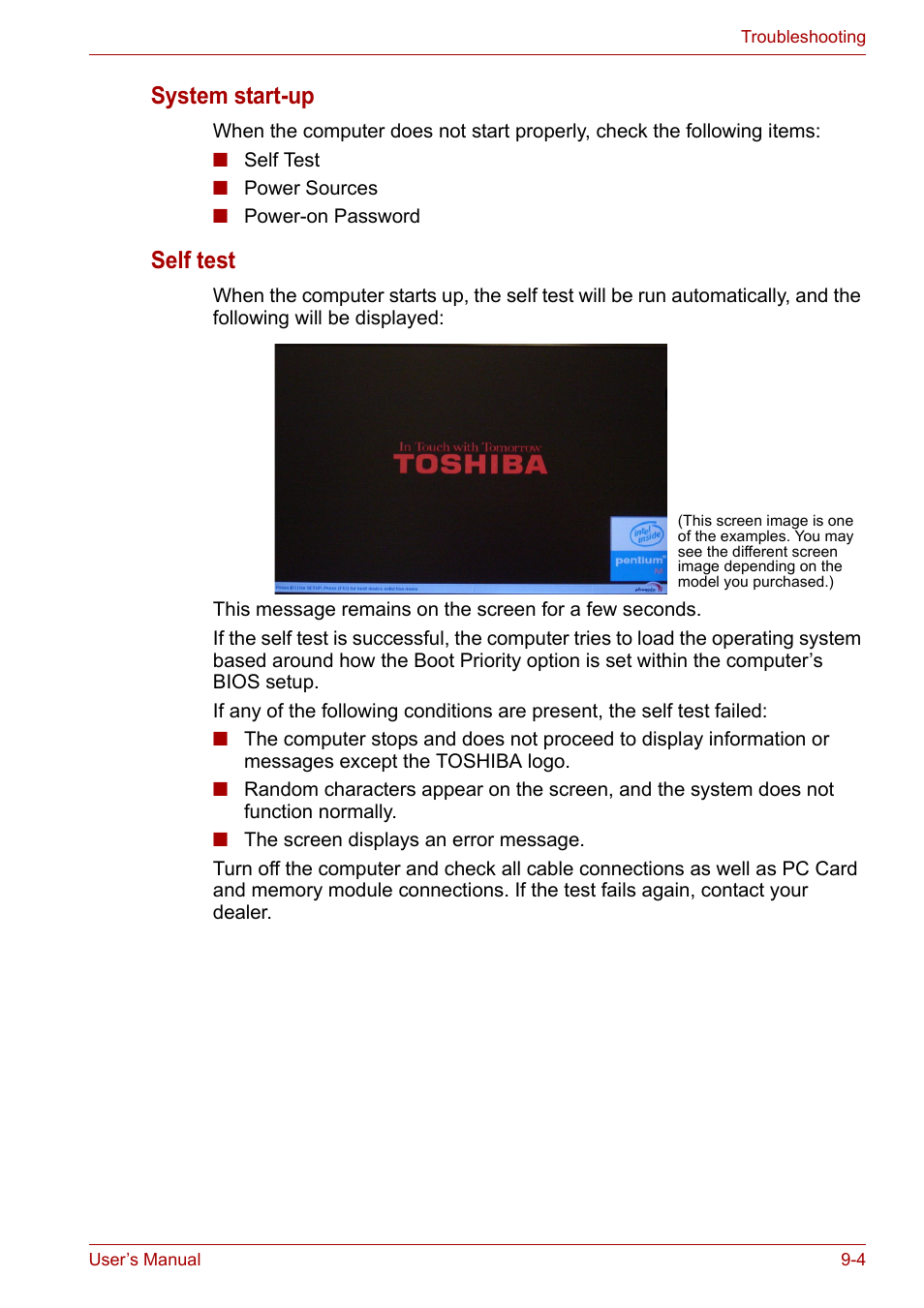 System start-up, Self test | Toshiba Tecra A6 (PTA60E) User Manual | Page 131 / 165