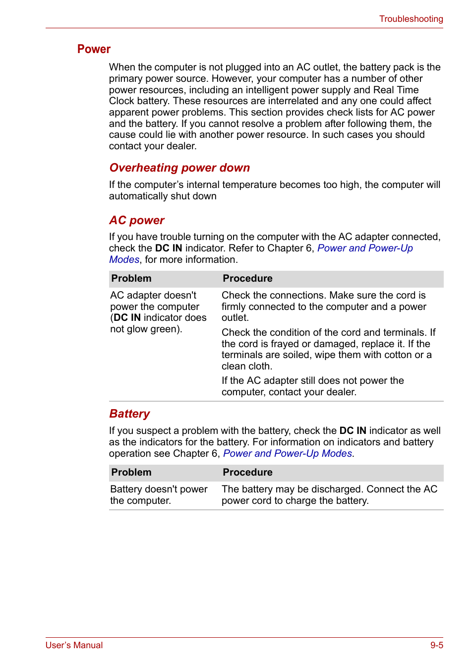Power | Toshiba Tecra A6 (PTA60E) User Manual | Page 132 / 165