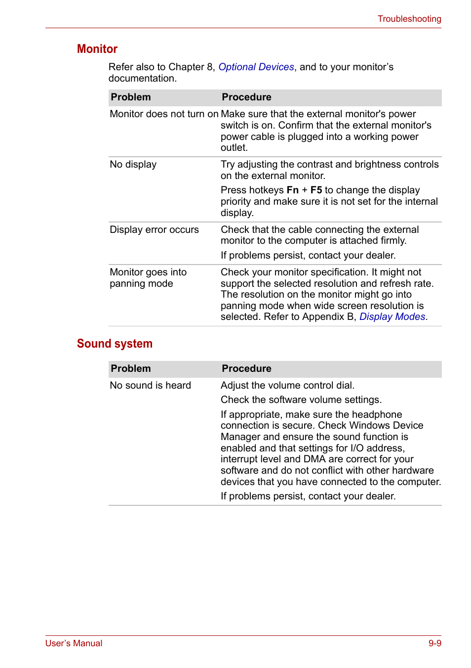 Monitor, Sound system | Toshiba Tecra A6 (PTA60E) User Manual | Page 136 / 165