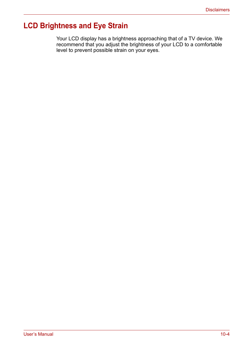 Lcd brightness and eye strain, Lcd brightness and eye strain -4 | Toshiba Tecra A6 (PTA60E) User Manual | Page 149 / 165