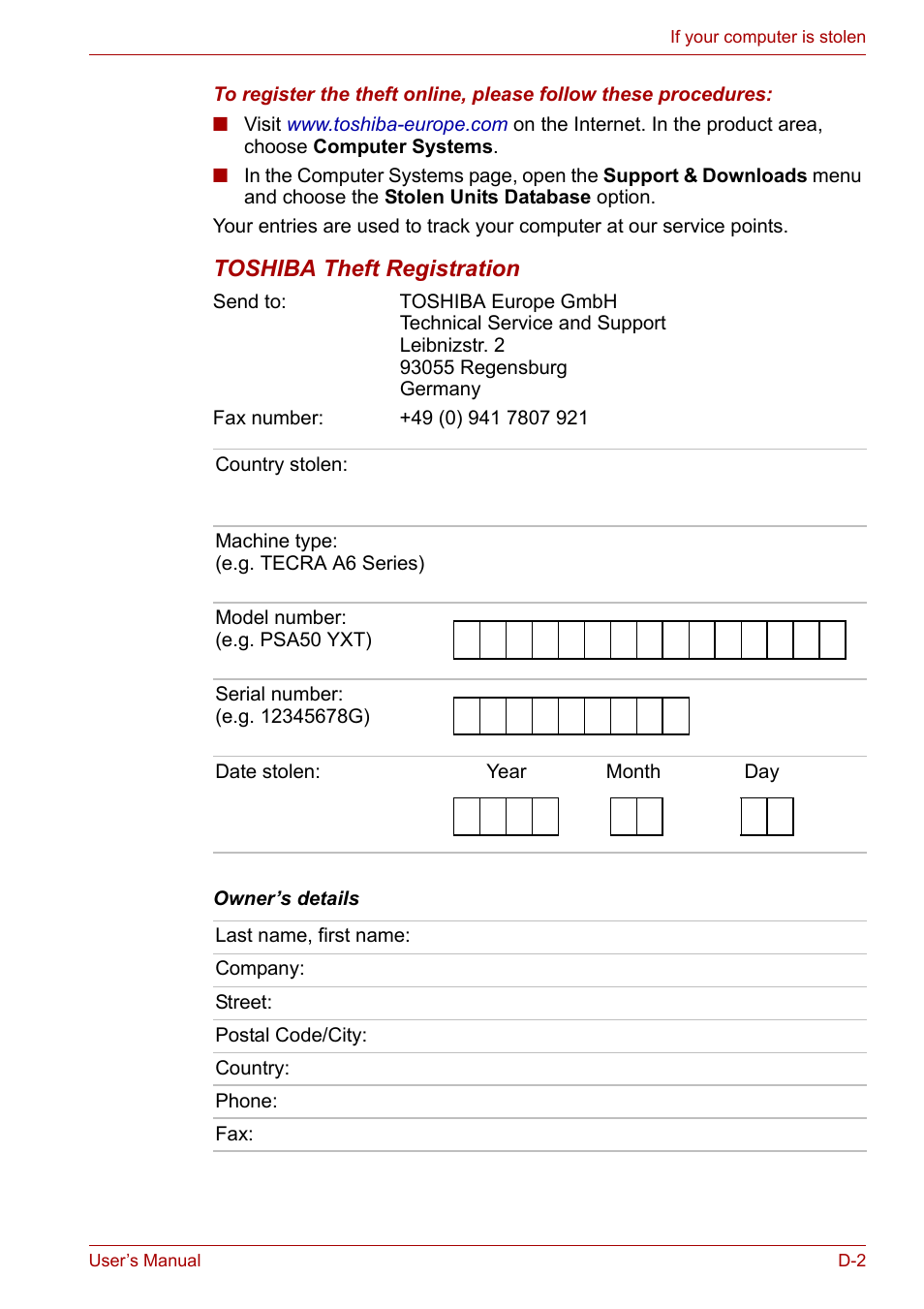 Toshiba theft registration | Toshiba Tecra A6 (PTA60E) User Manual | Page 157 / 165