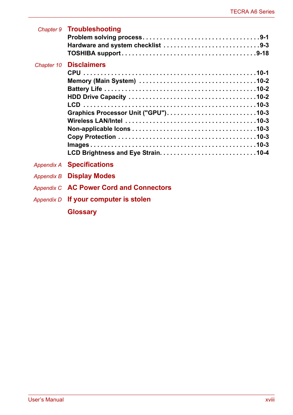 Toshiba Tecra A6 (PTA60E) User Manual | Page 18 / 165