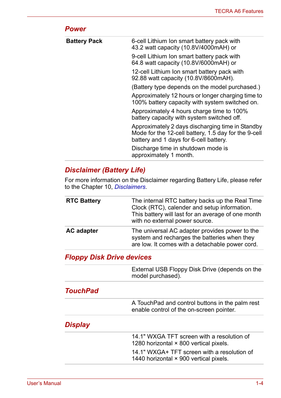 Toshiba Tecra A6 (PTA60E) User Manual | Page 26 / 165