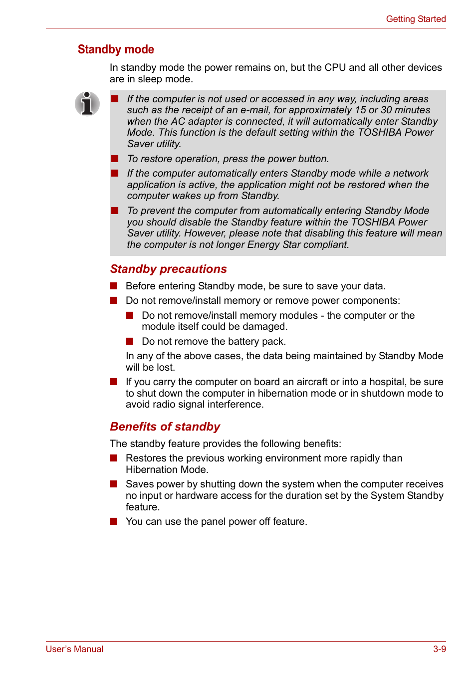 Standby mode | Toshiba Tecra A6 (PTA60E) User Manual | Page 56 / 165
