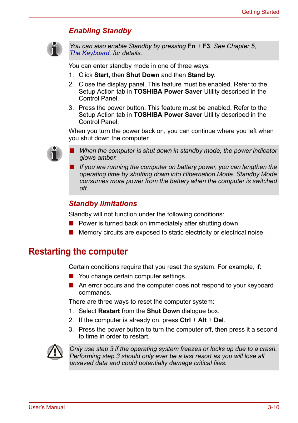 Restarting the computer, Restarting the computer -10 | Toshiba Tecra A6 (PTA60E) User Manual | Page 57 / 165