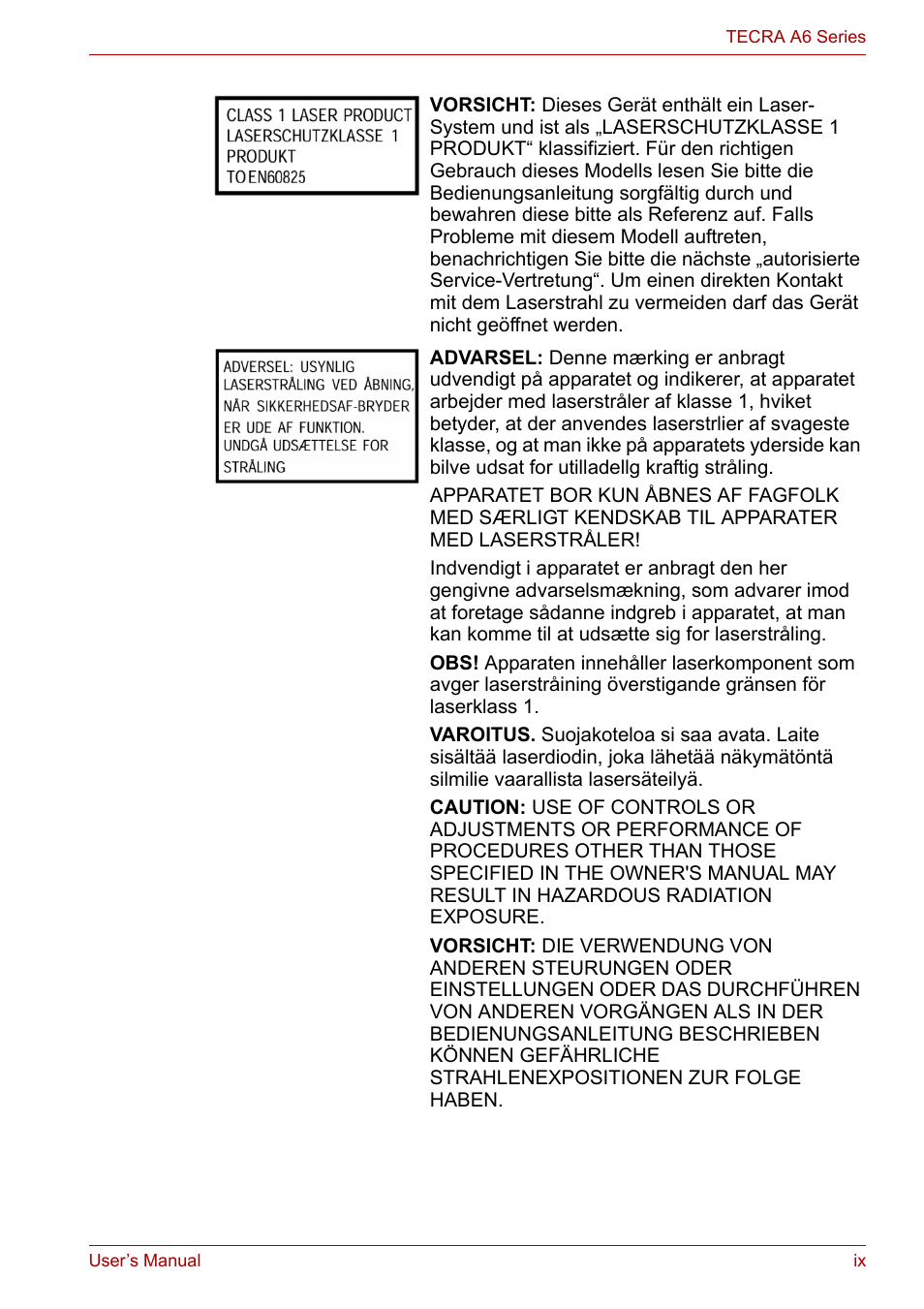 Toshiba Tecra A6 (PTA60E) User Manual | Page 9 / 165