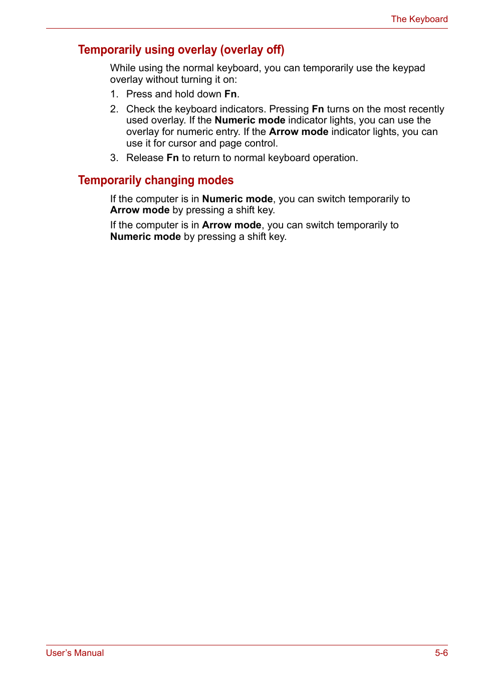 Temporarily using overlay (overlay off), Temporarily changing modes | Toshiba Tecra A6 (PTA60E) User Manual | Page 90 / 165
