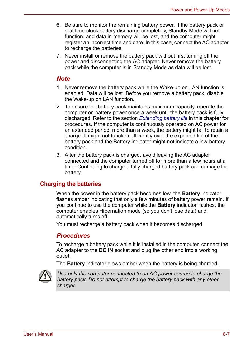 Charging the batteries | Toshiba Tecra A6 (PTA60E) User Manual | Page 97 / 165
