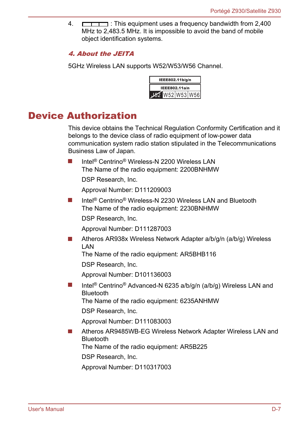 Device authorization | Toshiba Portege Z930-B User Manual | Page 125 / 132