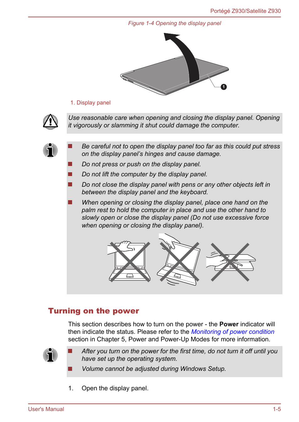 Turning on the power | Toshiba Portege Z930-B User Manual | Page 19 / 132