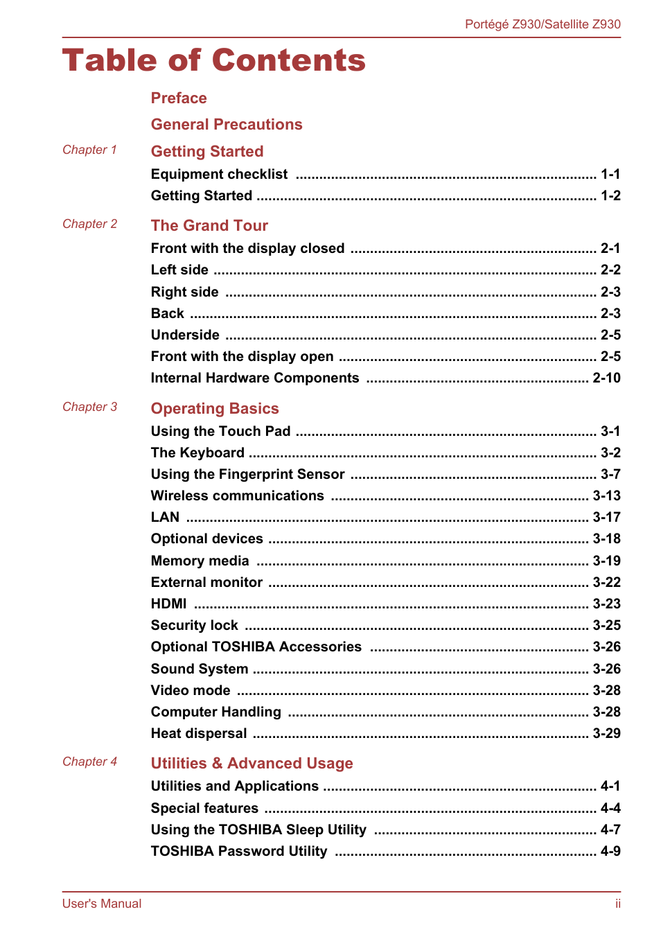 Toshiba Portege Z930-B User Manual | Page 2 / 132