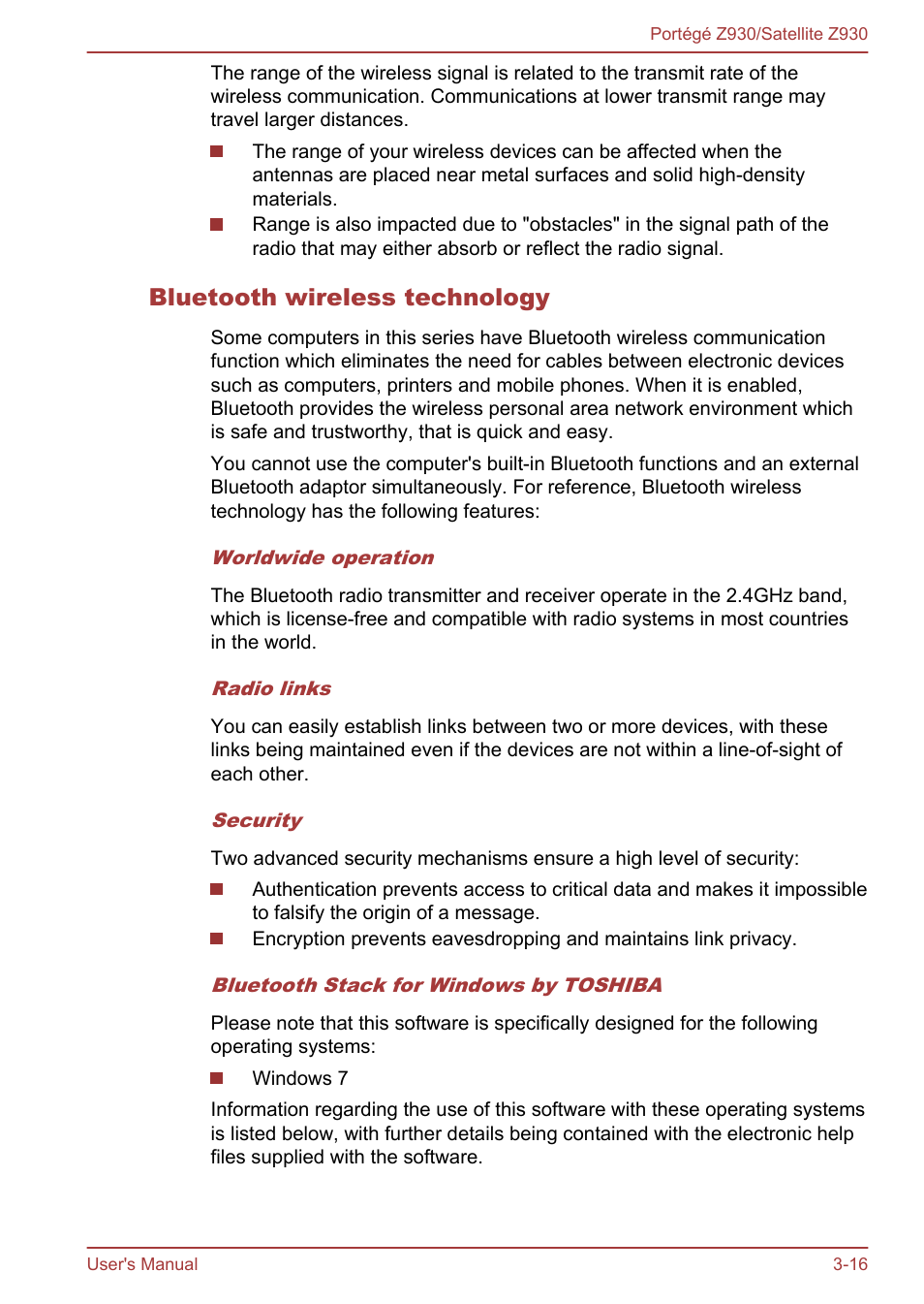 Bluetooth wireless technology | Toshiba Portege Z930-B User Manual | Page 53 / 132