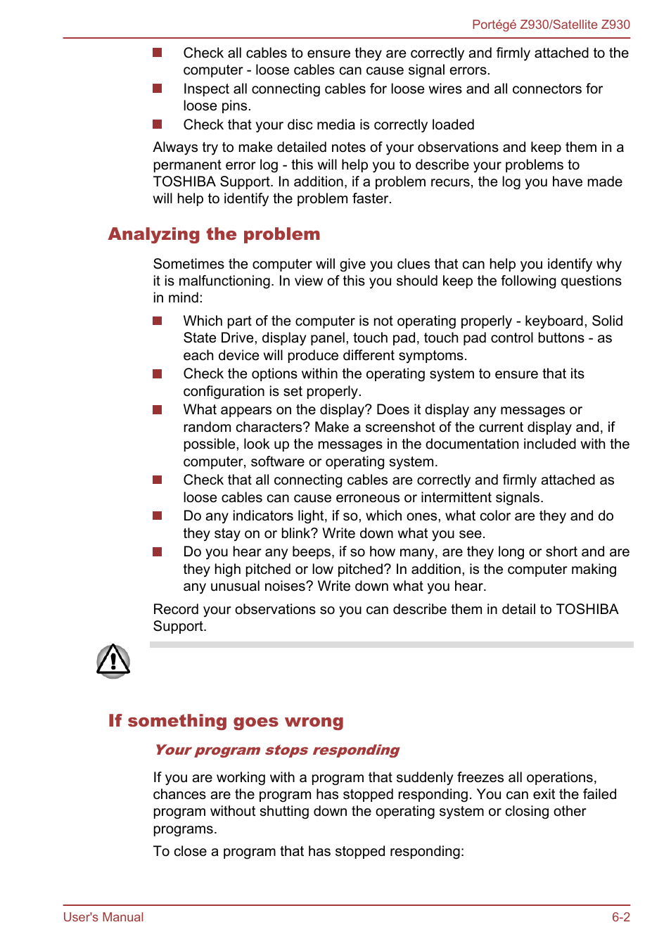 Analyzing the problem, If something goes wrong | Toshiba Portege Z930-B User Manual | Page 98 / 132