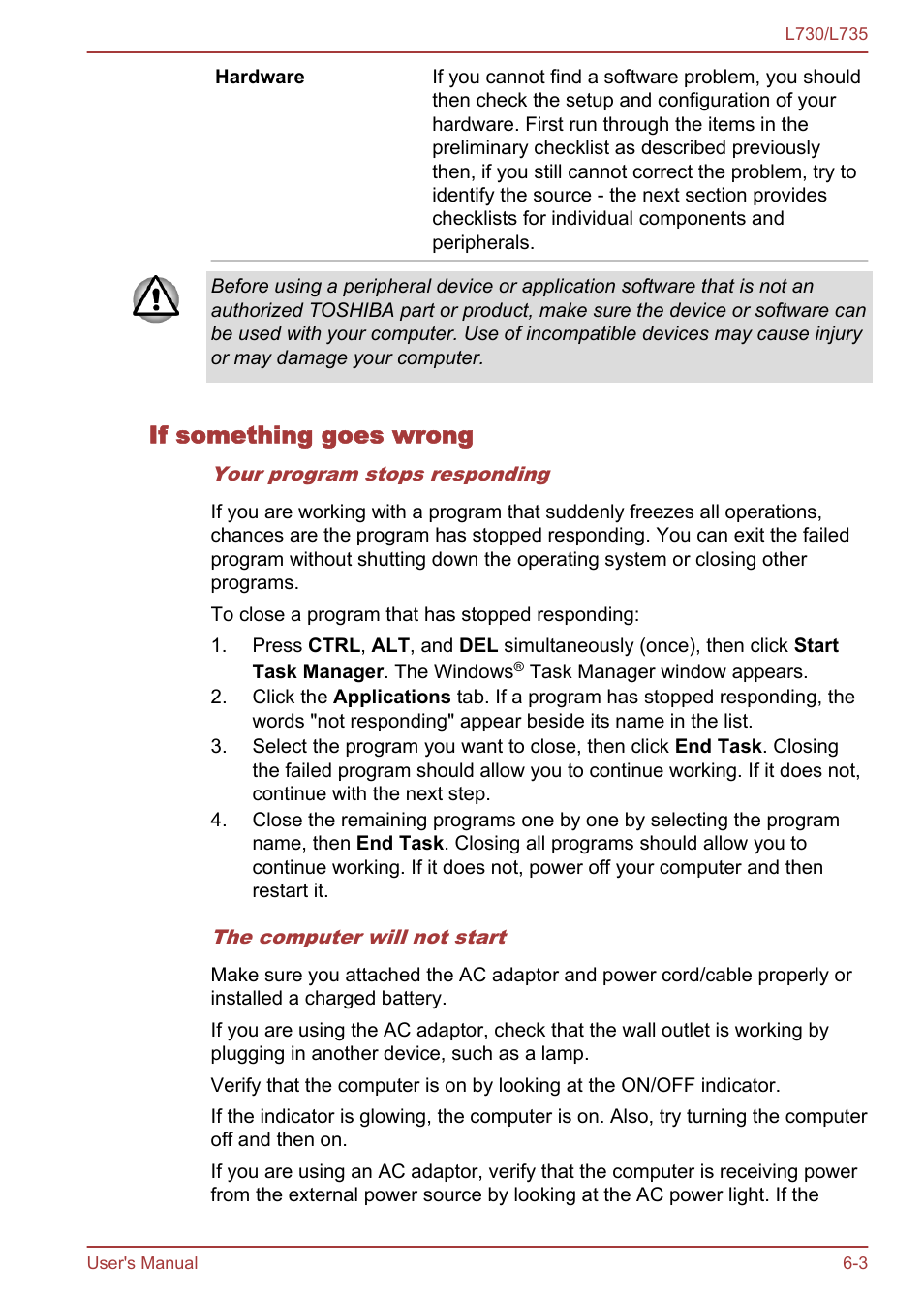 If something goes wrong | Toshiba Satellite L730 User Manual | Page 123 / 161