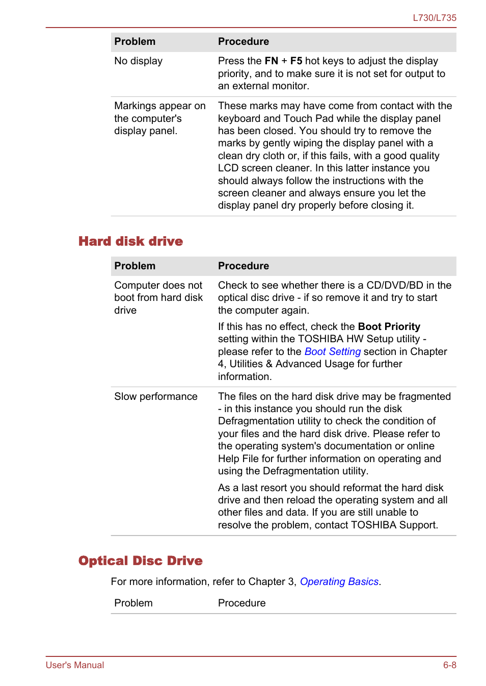 Hard disk drive, Optical disc drive | Toshiba Satellite L730 User Manual | Page 128 / 161