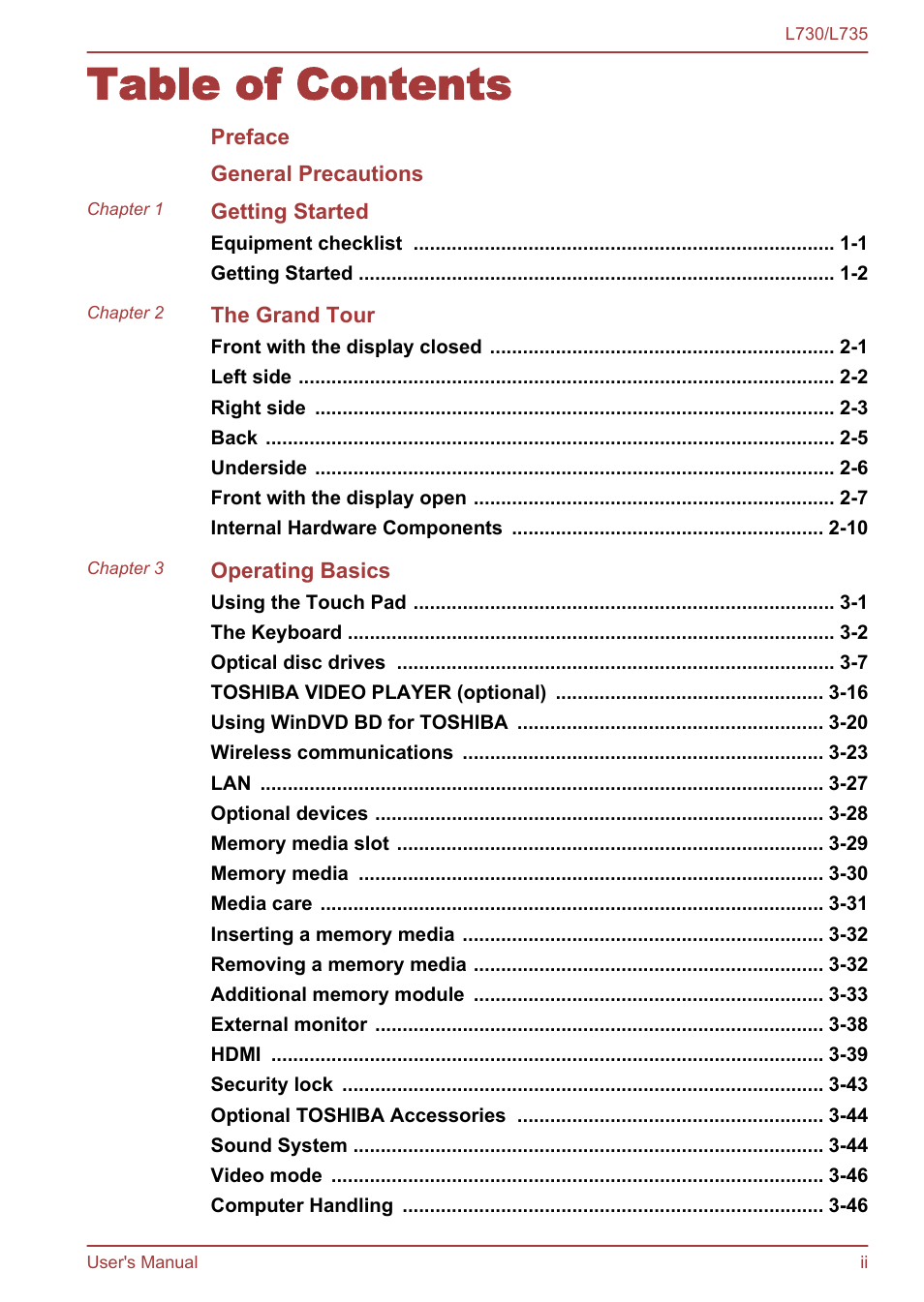 Toshiba Satellite L730 User Manual | Page 2 / 161