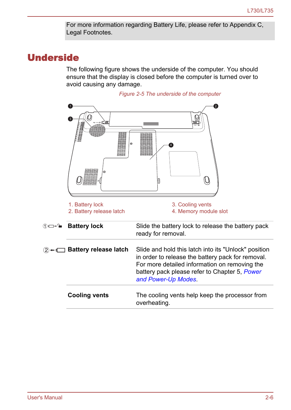 Underside, Underside -6 | Toshiba Satellite L730 User Manual | Page 31 / 161