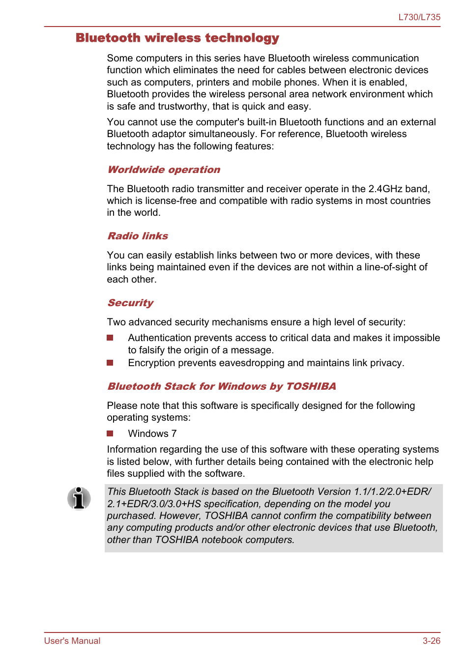 Bluetooth wireless technology | Toshiba Satellite L730 User Manual | Page 63 / 161