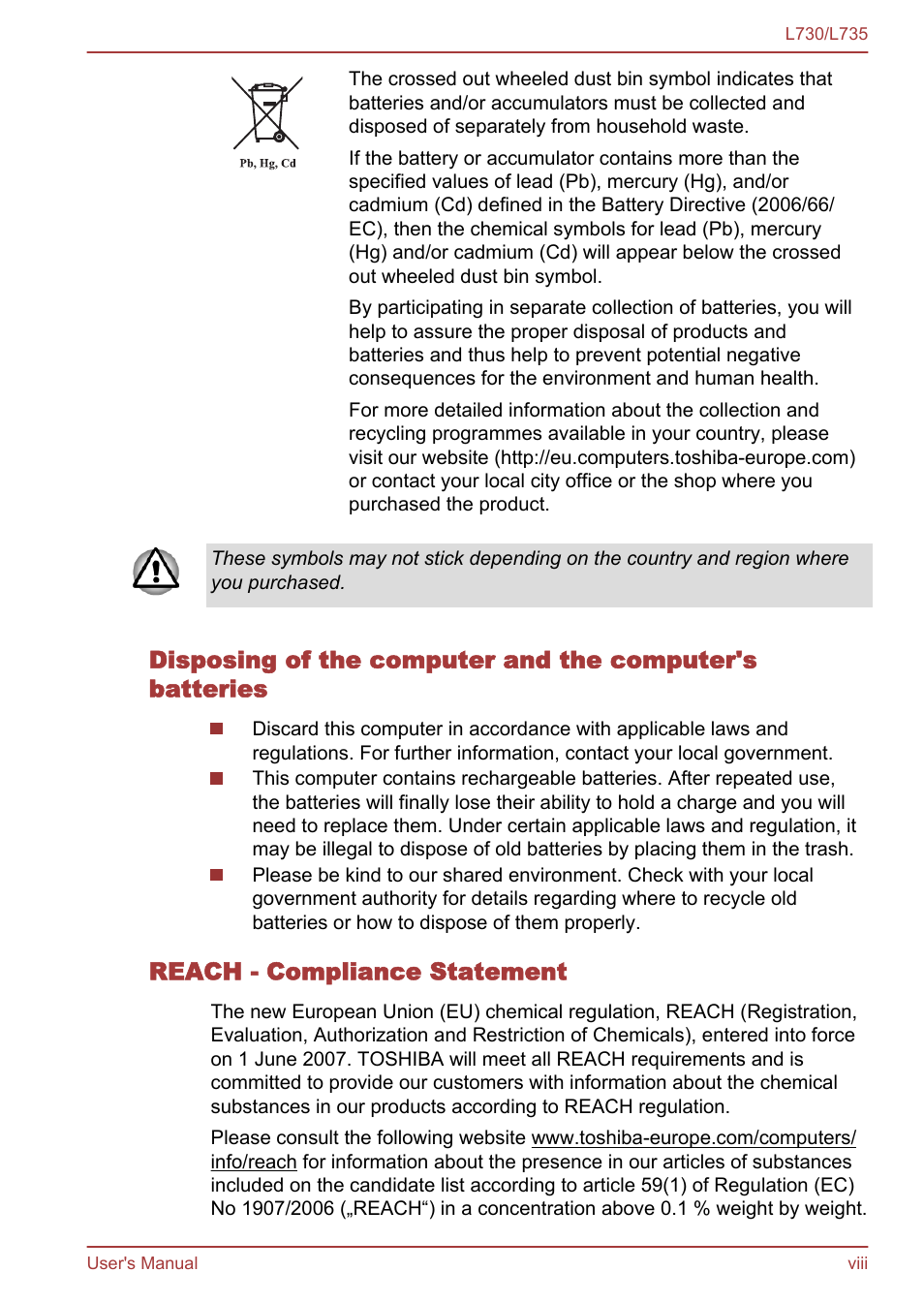 Toshiba Satellite L730 User Manual | Page 8 / 161