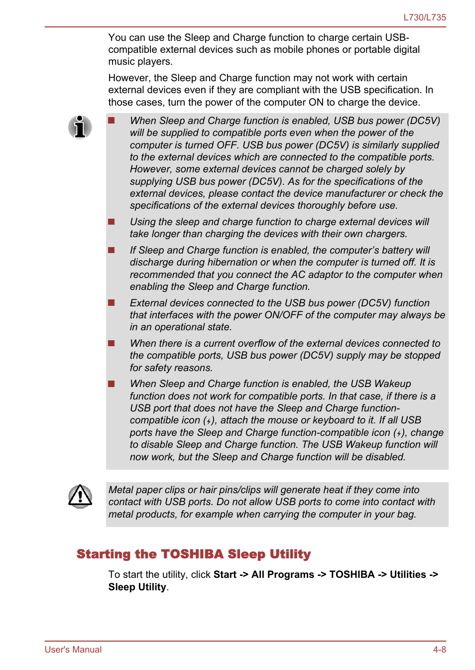 Starting the toshiba sleep utility | Toshiba Satellite L730 User Manual | Page 92 / 161