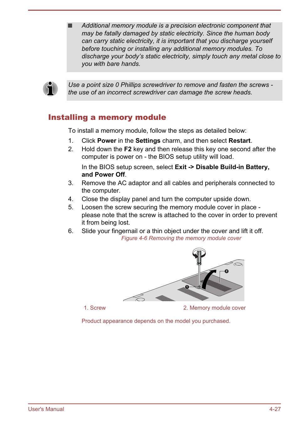 Installing a memory module | Toshiba Satellite L50T-A User Manual | Page 73 / 139