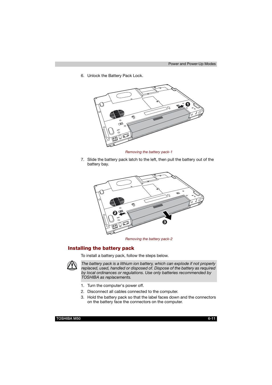 Installing the battery pack | Toshiba Satellite M50 (PSM53) User Manual | Page 118 / 179