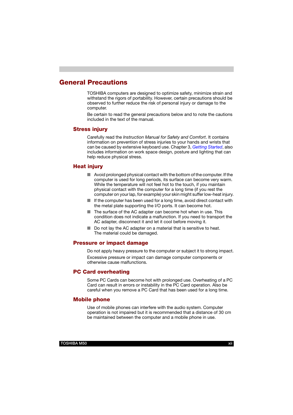 General precautions | Toshiba Satellite M50 (PSM53) User Manual | Page 12 / 179